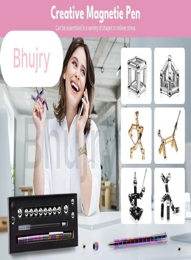 Bhujry قلم بهجري المغناطيسي لتخفيف التوتر، قلم لعبة لتخفيف التوتر مزود بحلقات مغناطيسية وكرات فولاذية، أداة إبداعية لتخفيف التوتر للأطفال والكبار والمراهقين، قلم لتخفيف التوتر، قلم مغناطيسي (عبوة من قطعة واحدة) - Image 2